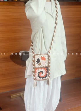 自制纯手工编织story mfg民族风斜跨 storymfg棋盘格斜挎包手机包