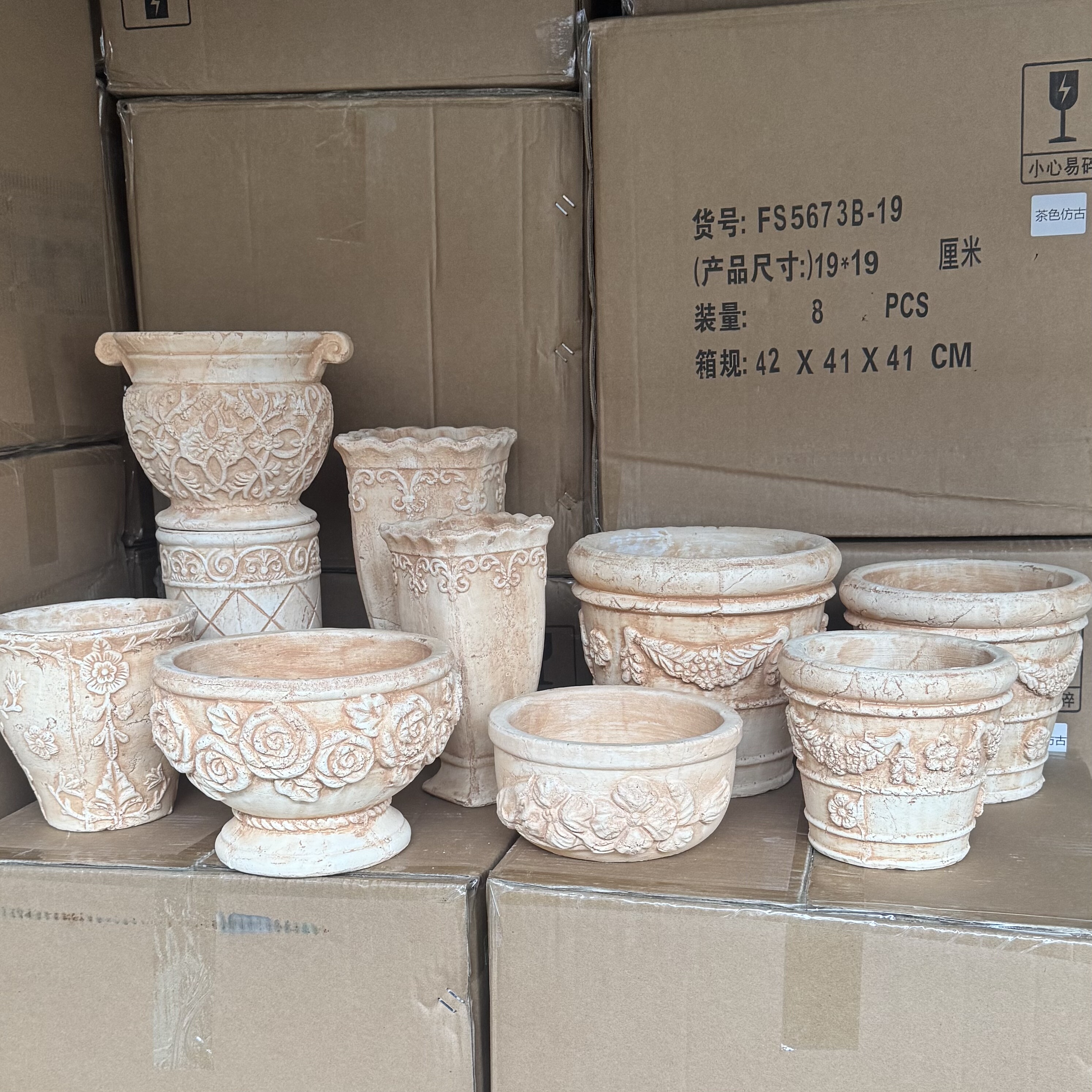 手压粗陶花盆花园装饰杂货摆件复古做旧花盆透水透气陶盆草花角堇