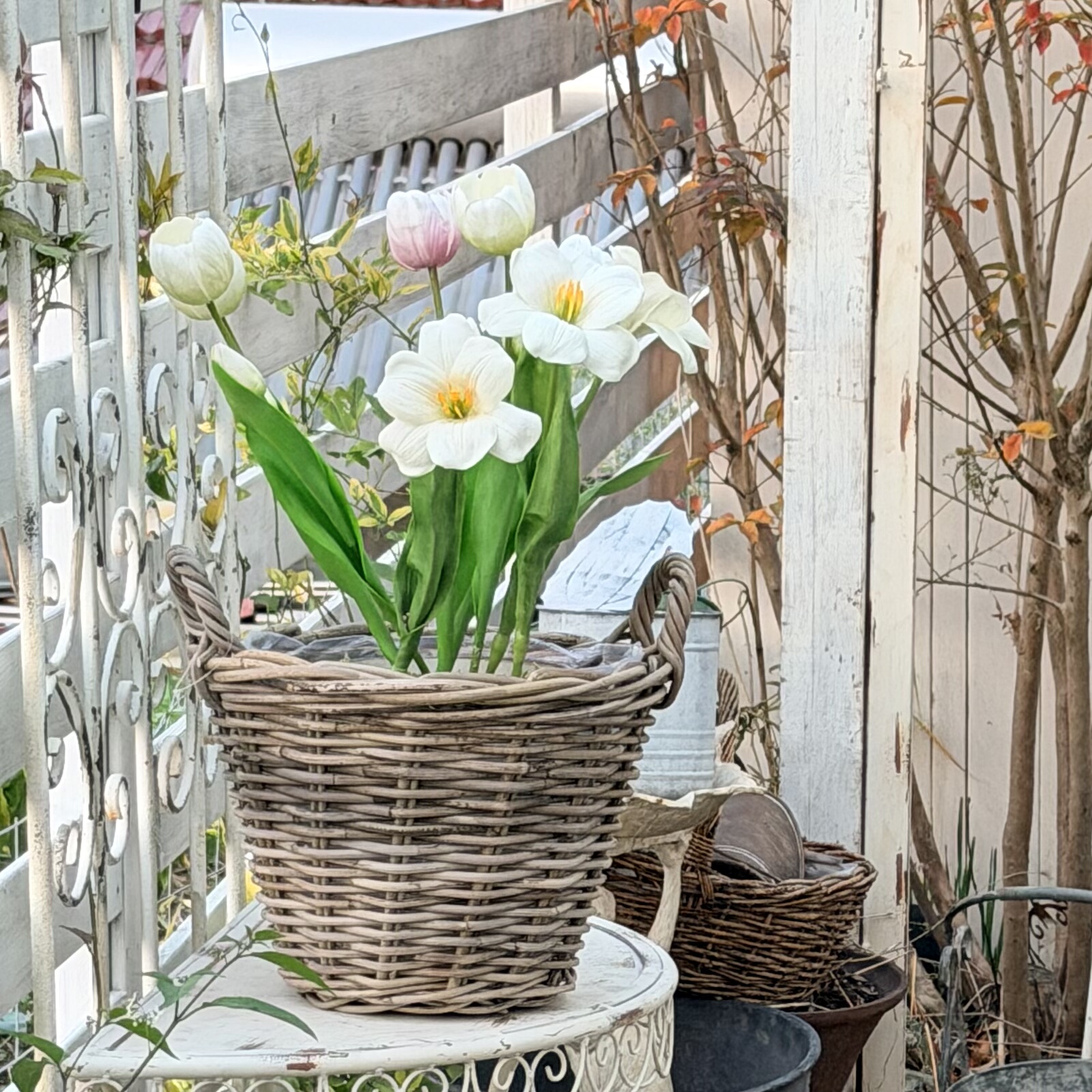 进口印尼藤篮子花园杂货装饰套盆种植郁金香家居摆件农场咖啡厅