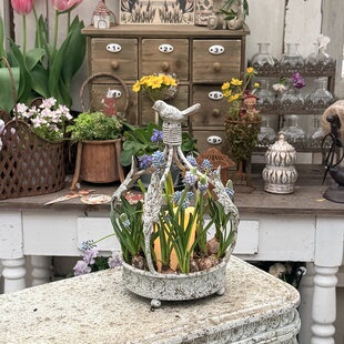 铁艺小鸟皇冠花盆花园装饰杂货日系复古风灯摆件庭院装饰杂货咖啡