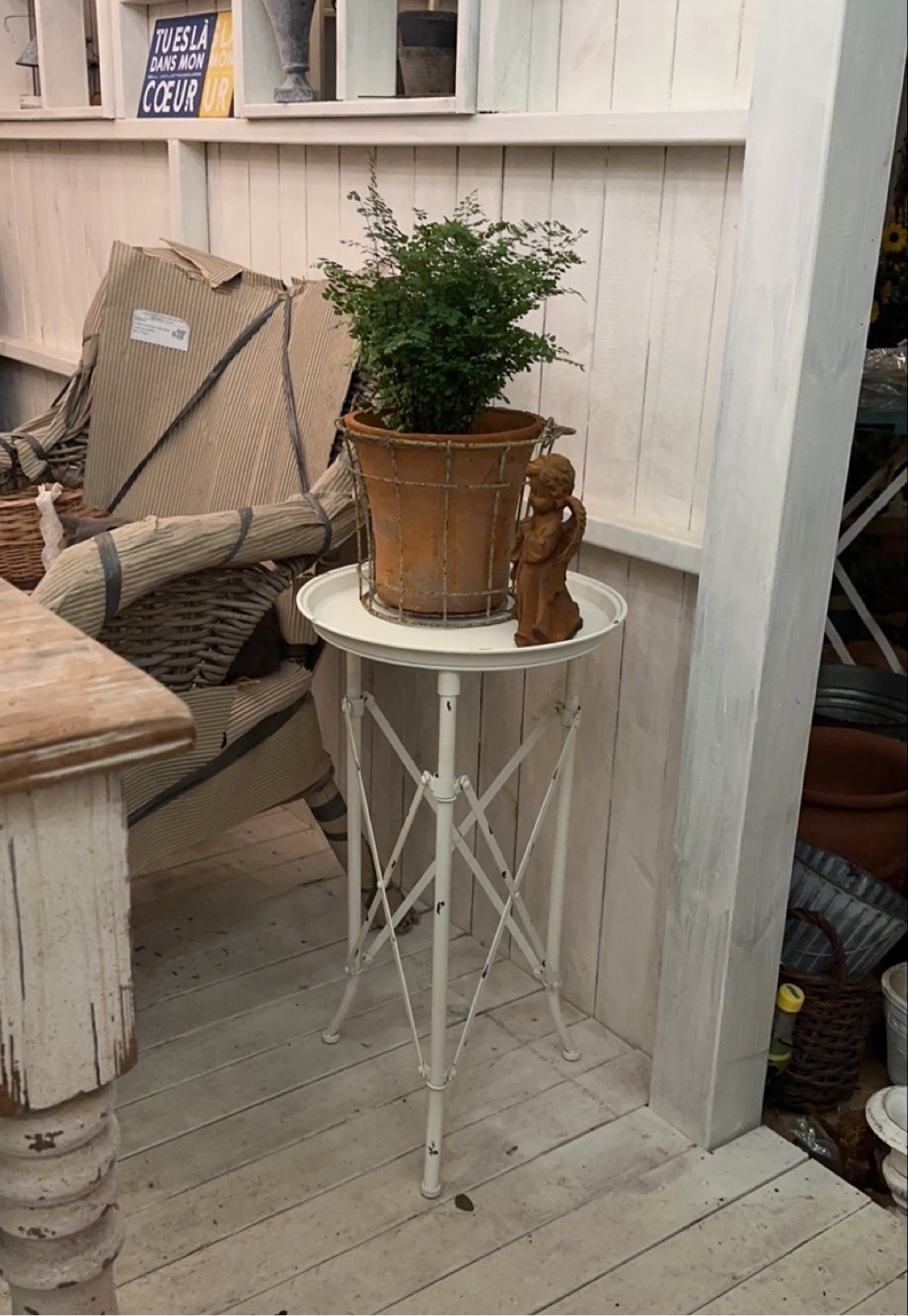 白色铁艺做旧折叠花凳茶几置物架