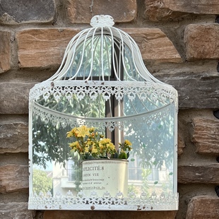 铁艺鸟笼镜子置物架壁挂花园装饰杂货挂件摆件