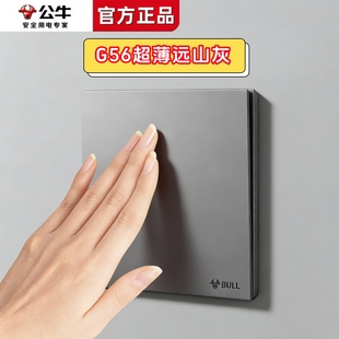 公牛G56远山灰色超薄磨砂哑光开关暗装大面板五孔插座一开16a三孔