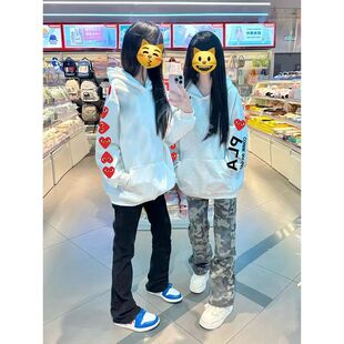 美式高街潮牌连帽卫衣女秋冬慵懒风初中高中学生宽松百搭情侣外套