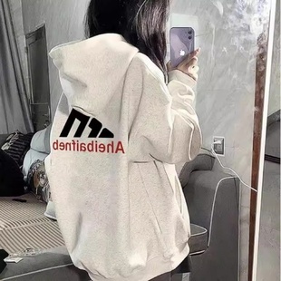 美式 宽松情侣上衣外套薄 复古字母印花国潮运动连帽卫衣男女秋冬季