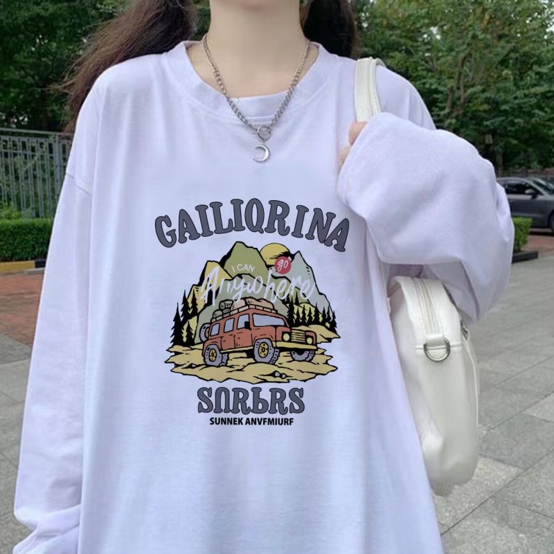 纯棉美式潮牌长袖t恤女春秋季衣