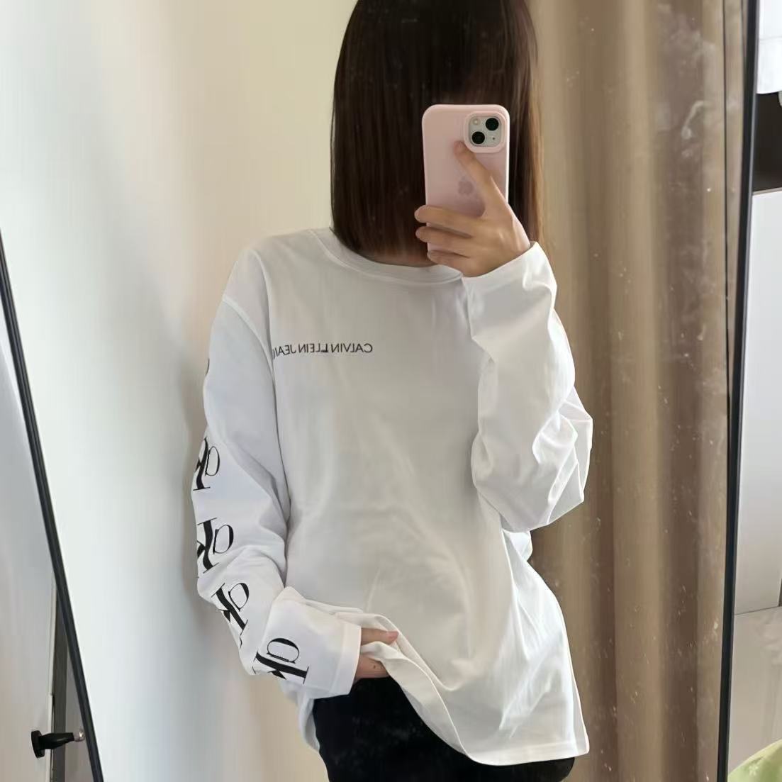 100%纯棉美式复古长袖t恤春秋冬