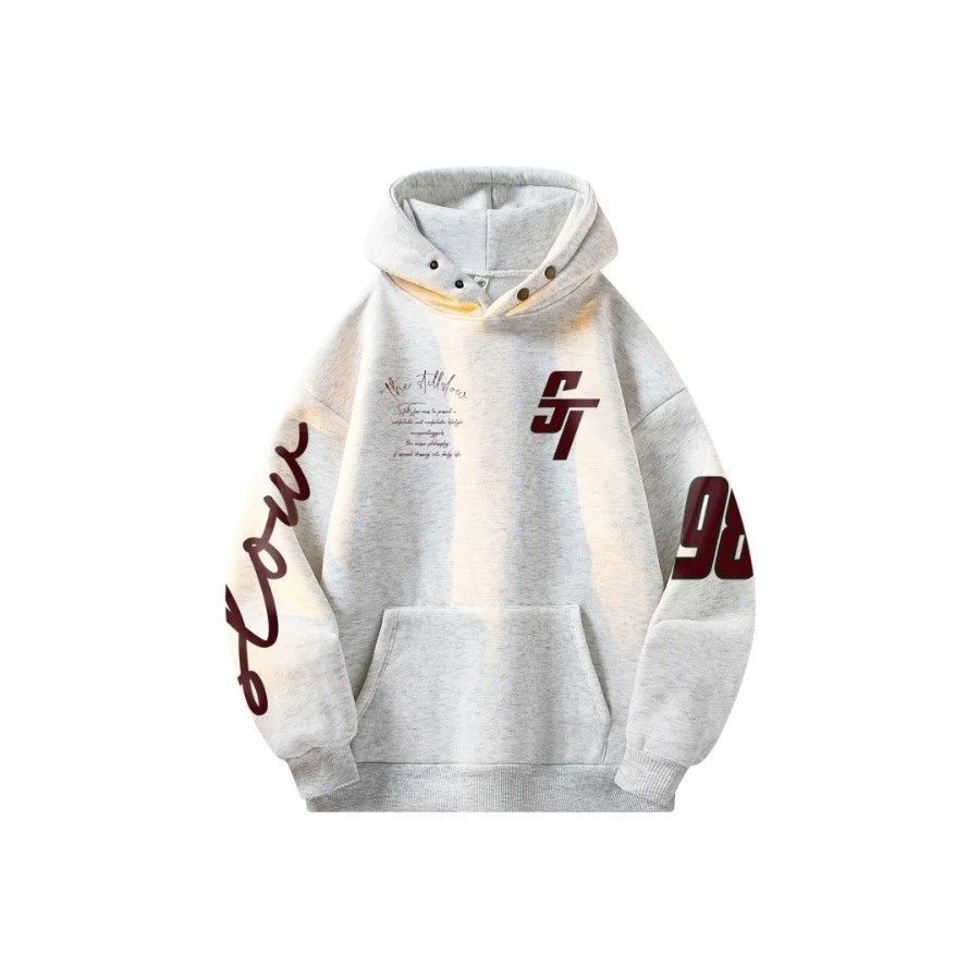 国潮牌字母印花纽扣卫衣重磅银狐