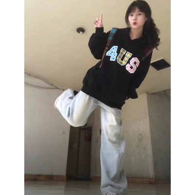 美式复古碎花字母印花卫衣女秋冬