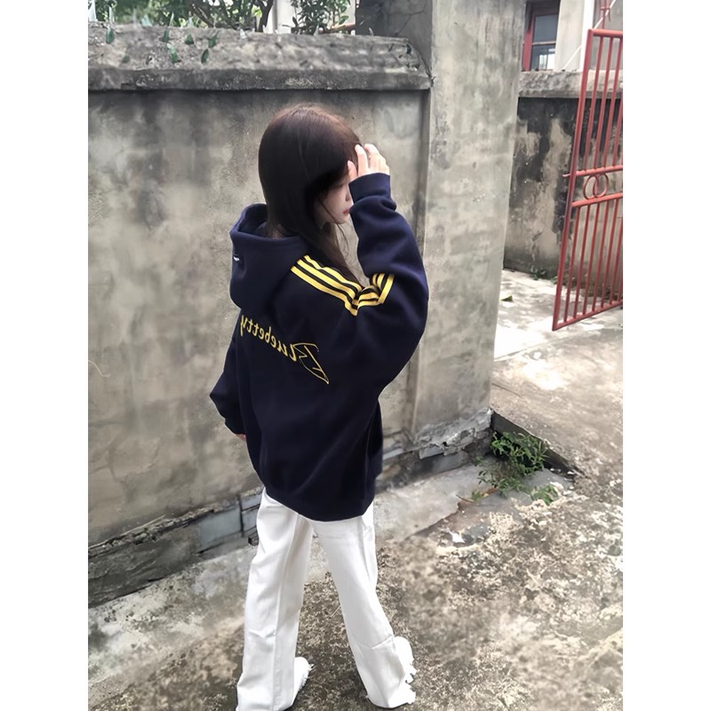 美式复古oversize字母印连帽卫衣