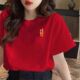 重磅短袖 T恤女马年本命年新年红色衣服平安喜乐喜庆半袖 宽松上衣