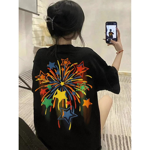 潮牌短袖 100%重磅纯棉美式 t恤女宽松oversize设计感小众情侣上衣