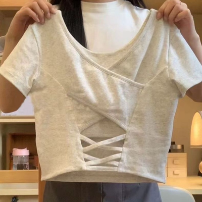 纯棉美式辣妹短袖t恤女夏设计感