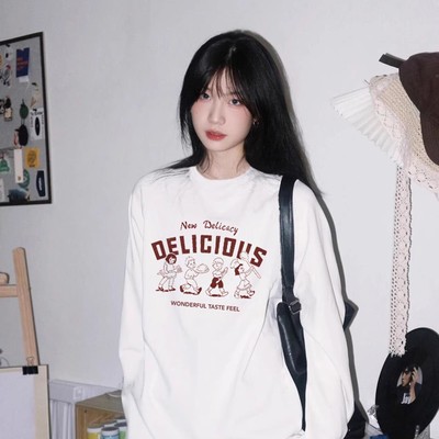 纯棉白色长袖t恤内搭打底衫宽松