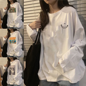 超火上衣服ins潮 春秋洋气宽松内搭学生常规款 白色t恤女长袖 打底衫