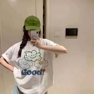 潮牌宽松高级感半袖 纯棉夏季 正肩美式 白色短袖 上衣 t恤女2025新款