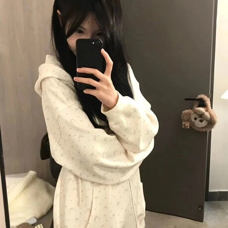 碎花连帽卫衣女春秋宽松oversize