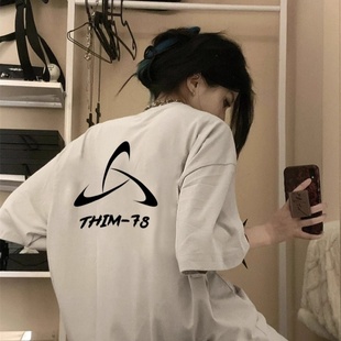 100%纯棉美式 女百搭潮牌上衣ins潮 复古高街风字母印花夏季 T恤短袖