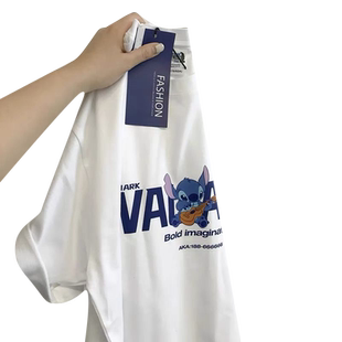 盐系短袖女欧美式街头宽松甜美百搭上衣白色正肩T恤女潮牌春夏季