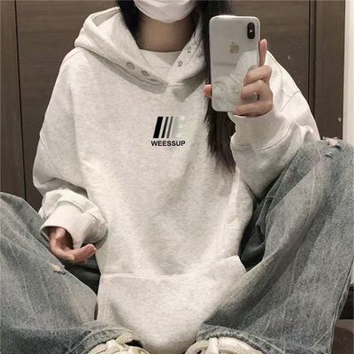 美式高街潮牌简约纽扣连帽卫衣男