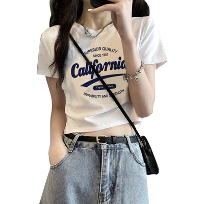 白色字母正肩短袖T恤女夏