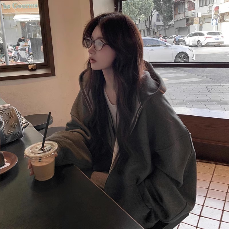 美式复古宽松慵懒chic加绒加厚冬