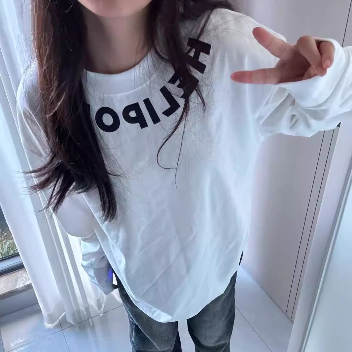 棉设计感字母印花长袖t恤女ins