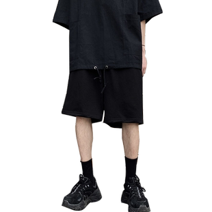 运动短裤女夏季宽松直筒港味显瘦休闲ins潮阔腿中裤子5黑色五分裤