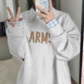 宽松慵懒风落肩潮流百搭学生长袖 美式 ins圆领卫衣女春秋新款 上衣