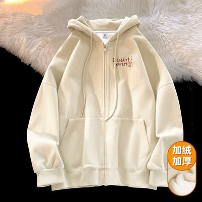 重磅美式慵懒风连帽加绒卫衣女秋