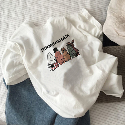 White Short-sleeved Women's T-Shirt Loose K-style 2024 New arrival Trendy ins Hong Kong Style Bottoming Students Half-sleeved Couple's Summer Dress