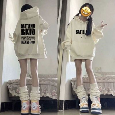 100%纯棉美式高街潮牌连帽卫衣女