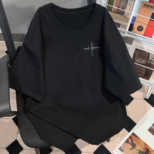 体恤衫 100%纯棉美式 设计感小众半袖 潮牌短袖 上衣ins T恤女宽松韩版