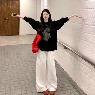 宽松慵懒风设计感打底衫 100%纯棉美式 新款 复古长袖 上衣 T恤女秋季