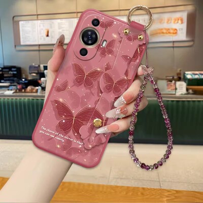 浅绿金箔蝶适用于华为nova12活力版手机壳nova12pro新款12ultra蝴蝶nova14个性女nova14pro腕带9斜挎挂绳壳
