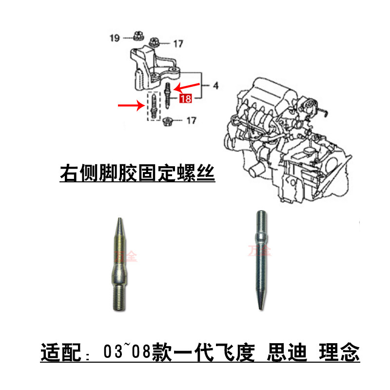 适配03~08款一代飞度思迪理念发动机正时外盖右侧脚胶固定螺丝