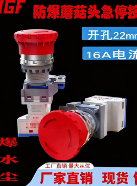 防爆急停按钮孔径22mm蘑菇头自锁按钮JS8080S-B防尘防水银触点16A