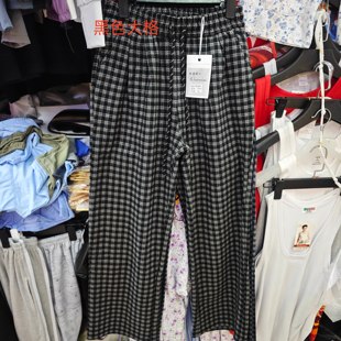 外穿休闲舒适透气 简约个性 欧薇妮9900女格子阔腿裤 秋冬宽松时尚