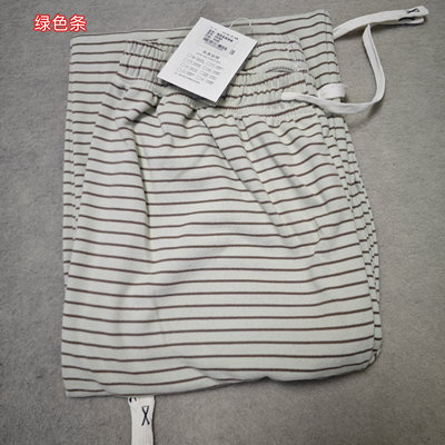 条纹德绒宽腿家居裤睡裤