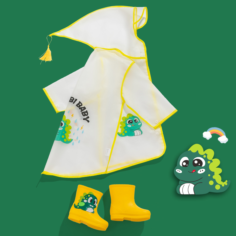 日本进口MUJIΕ儿童恐龙卡通雨衣套装宝宝2-7岁小孩男女童幼儿学