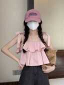 蛋糕层娃娃衫 甜美纯欲风荷叶边绑带小吊带背心女夏季 短款 别致上衣