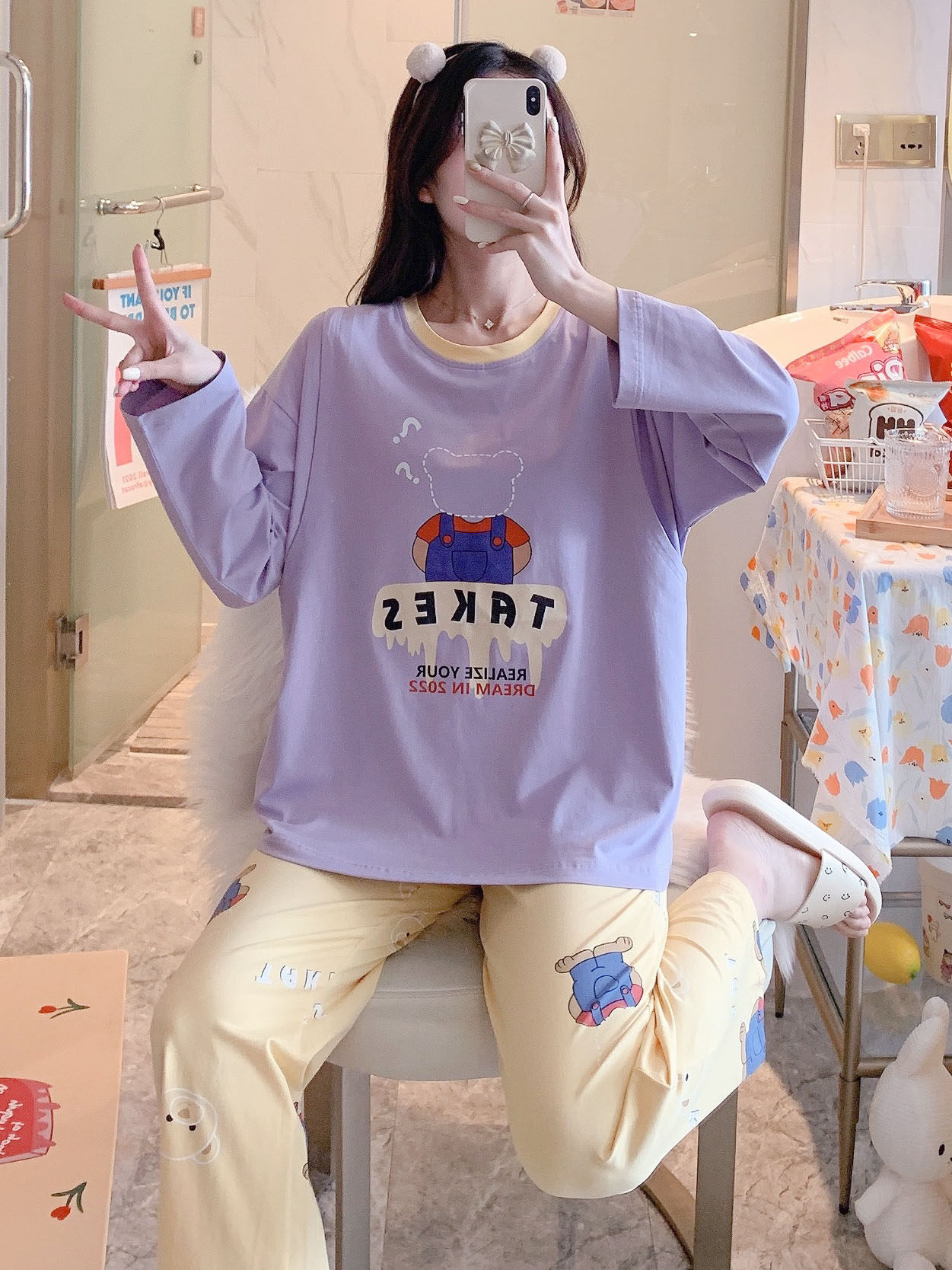 봄과 가을 플러스 사이즈 출산 잠옷 순면 산후 모유 수유 의류 9 월 10 일 임신복 땀 흡수 나들이 3