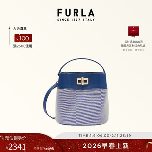 【情人节礼物】FURLA芙拉AMELIA迷你女士帆布拼皮水桶包斜挎包