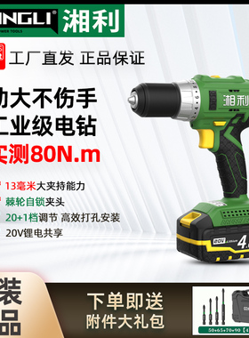 湘利充电式手电钻90015无刷电钻冲击钻20V大扭力工业级锂电螺丝批