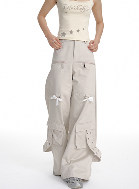 Life naive浅色工装阔腿裤女夏季2024新款美式高腰多巴胺休闲裤