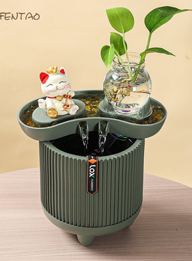 茶桌招财猫流水摆件乔迁开业礼品招财办公室小鱼缸新中式禅意客厅
