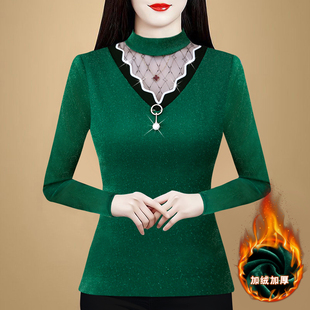 加绒加厚打底衫女秋冬天内搭可外穿蕾丝发热保暖内衣中领百搭上衣