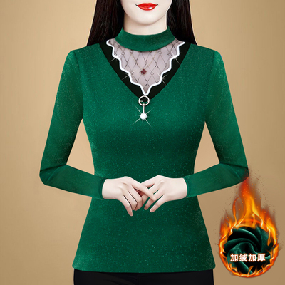 厚蕾丝发热保暖内衣中领百搭上衣
