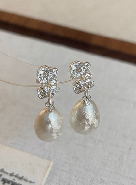 法式复古气质水滴珍珠耳环耳夹女