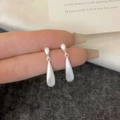 「小雨滴」银色拉丝水滴简约耳环极简通勤耳夹耳饰蚊香盘无耳洞女